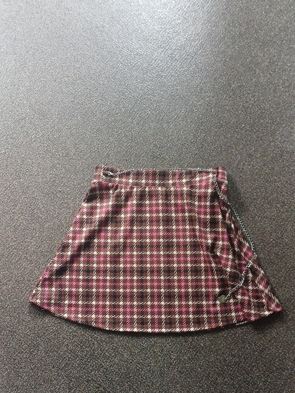 Plaid Circle Skirt with Chain Accent in Pink and Brown Preppy Academia